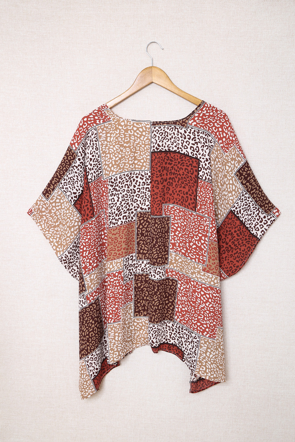 Leopard Color Block Open Front Kimono