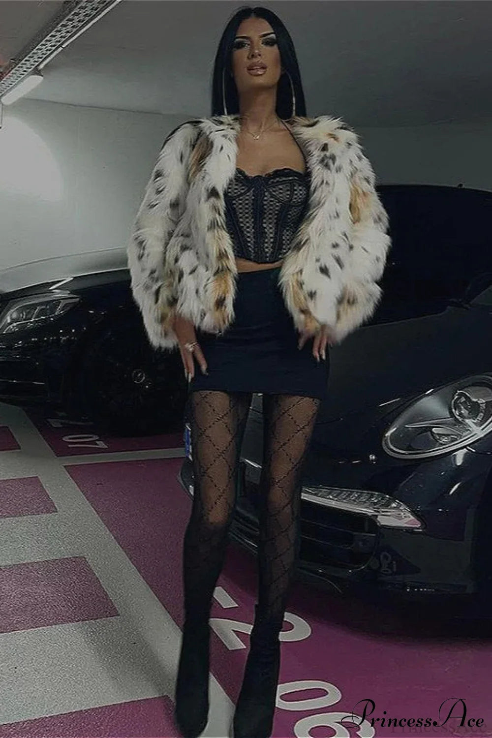 Stylish Leopard Print Faux Fur Long Sleeve Warm Coat