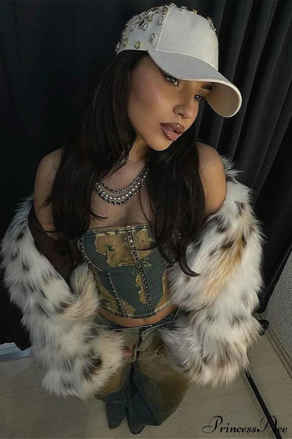 Stylish Leopard Print Faux Fur Long Sleeve Warm Coat