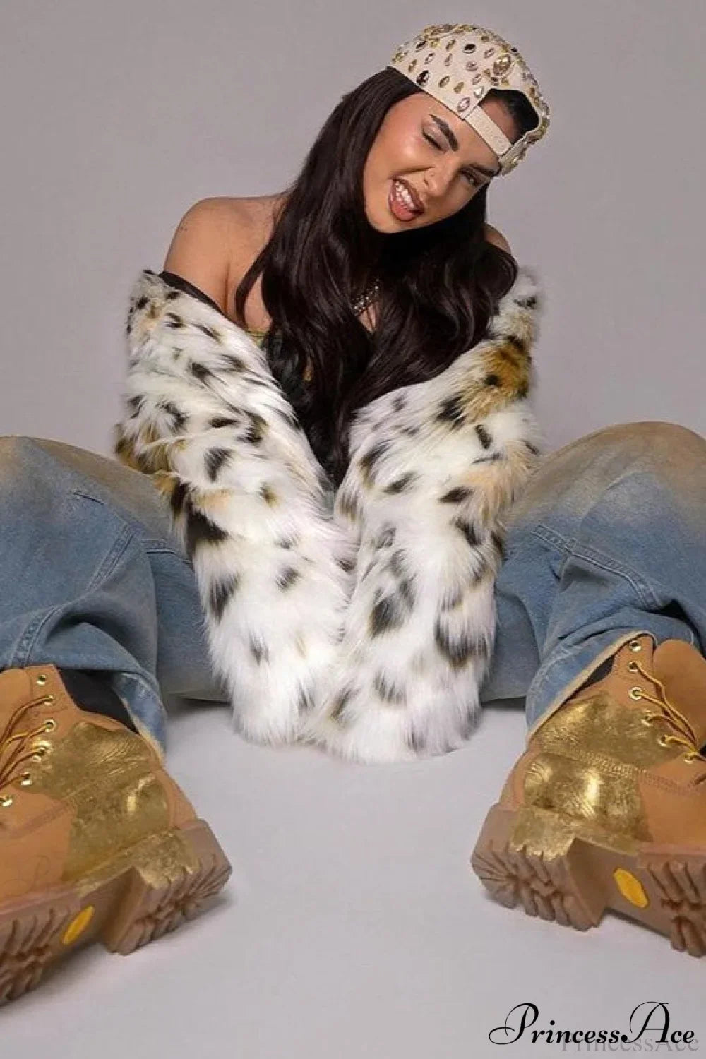 Stylish Leopard Print Faux Fur Long Sleeve Warm Coat