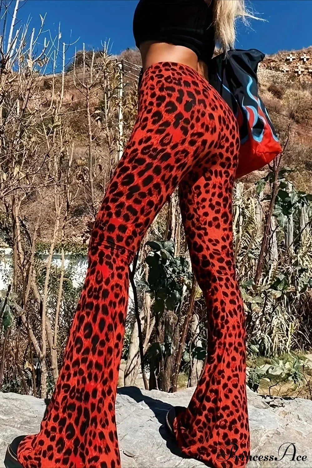 Leopard Print Flare Pant Red / XS