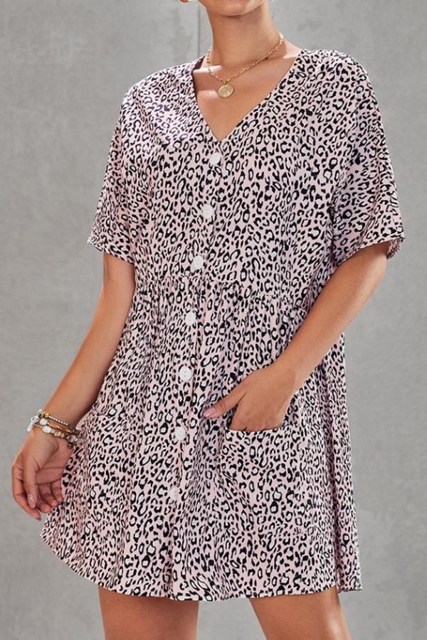Leopard Print V-neck Loose Dress