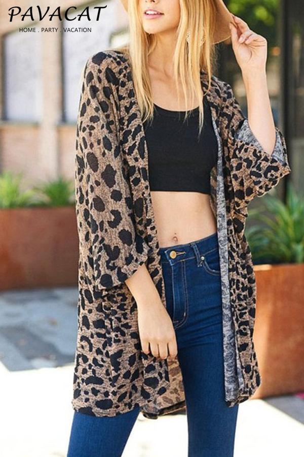 Leopard Three Quarter Length Sleeve Coat