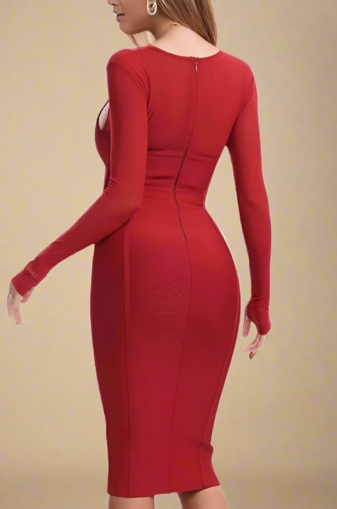 Lexi Bodycon Midi Dress - Red Wine - Fashionpara