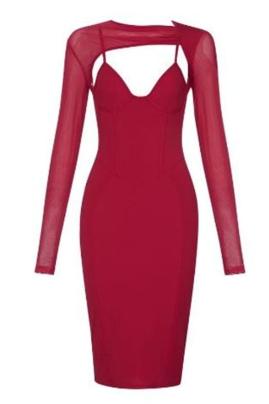 Lexi Bodycon Midi Dress - Red Wine - Fashionpara