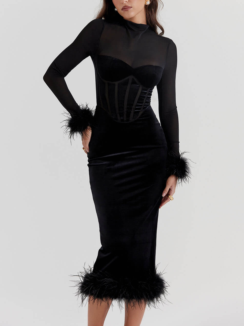 Elegance in Velvet Black Velvet Midi Dress