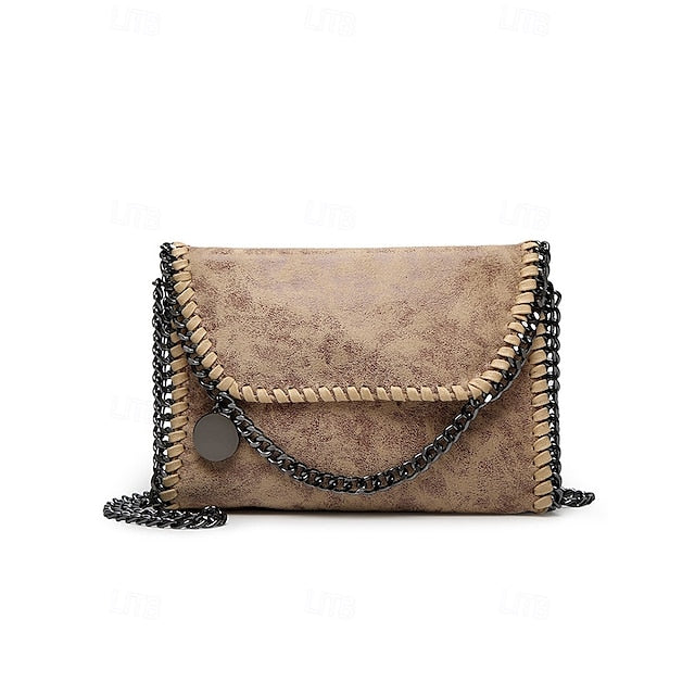 Leather Faux Bag with Chain Red Whipstitch Shoulder Detailing