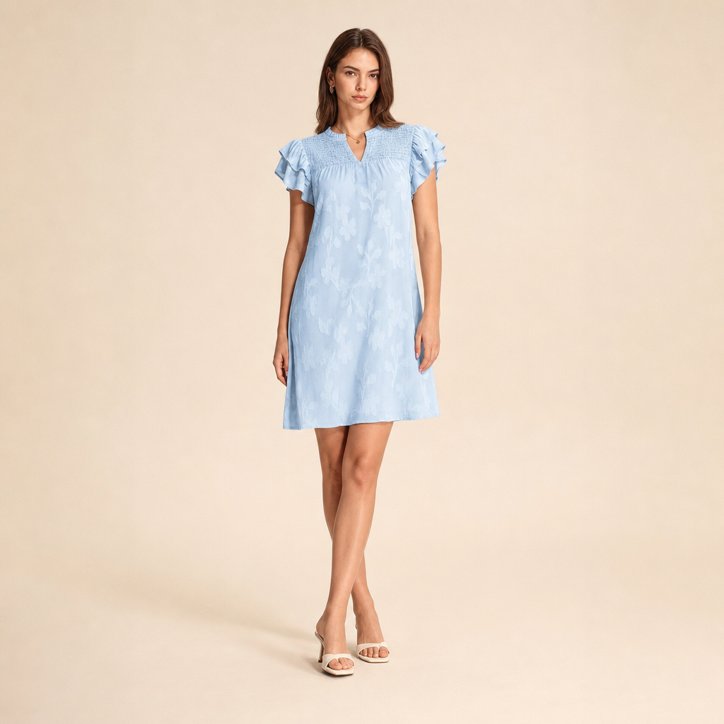 Floral Textured Flutter Sleeve A-Line Mini Dress