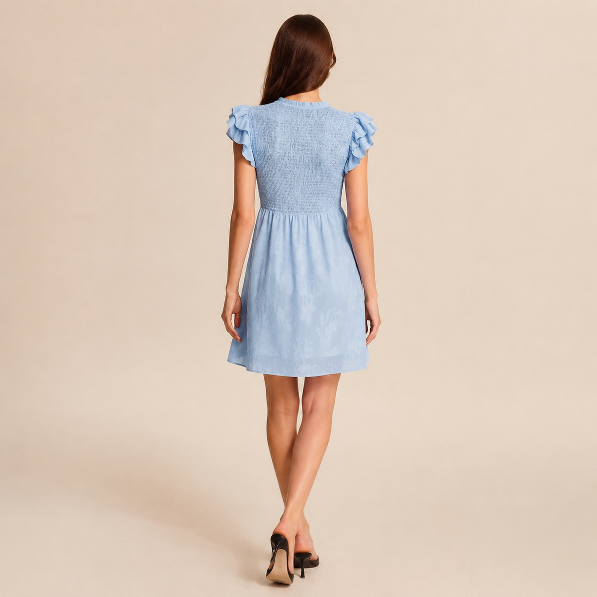Floral Textured Flutter Sleeve A-Line Mini Dress 3