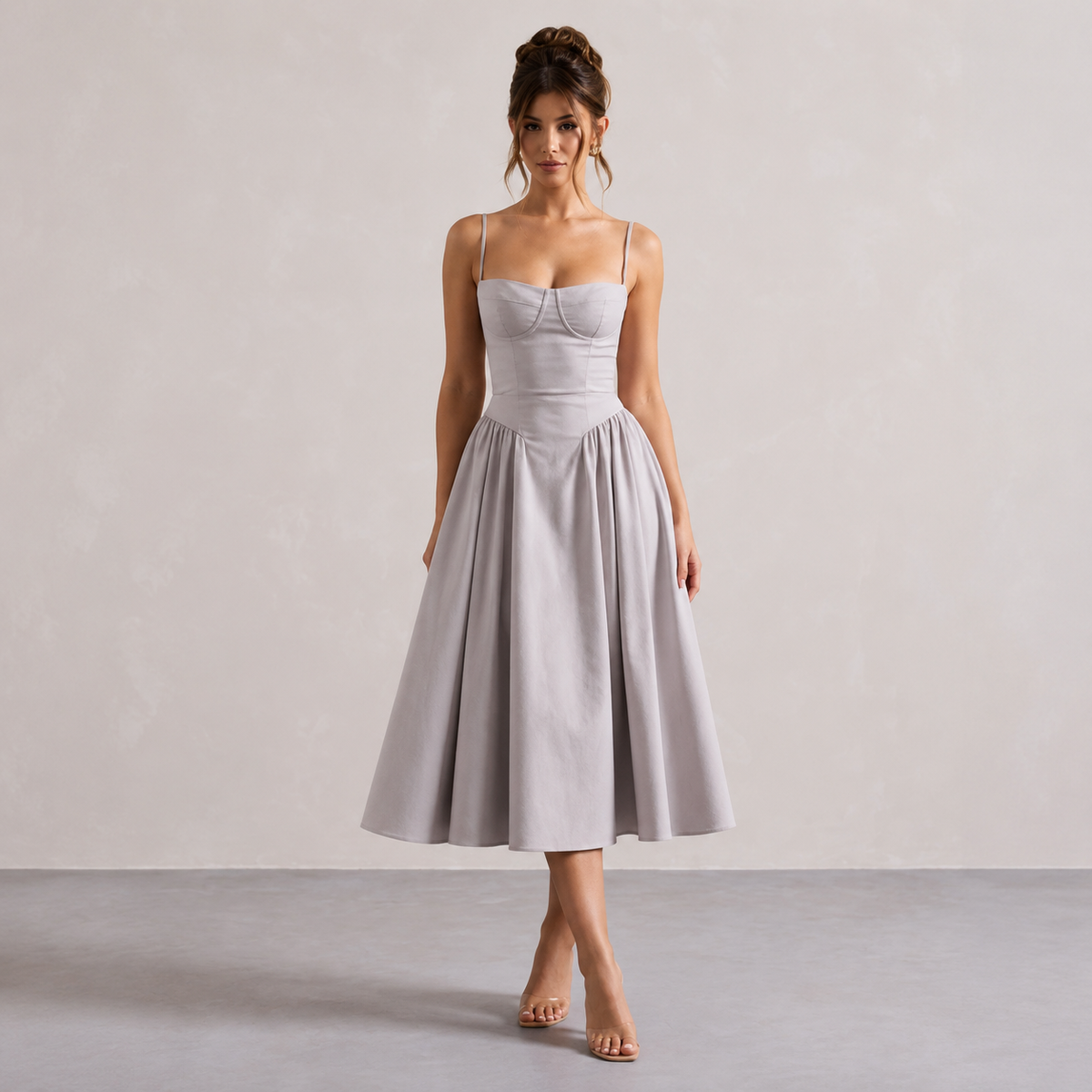 Sweetheart Bustier Fit and Flare Midi Dress