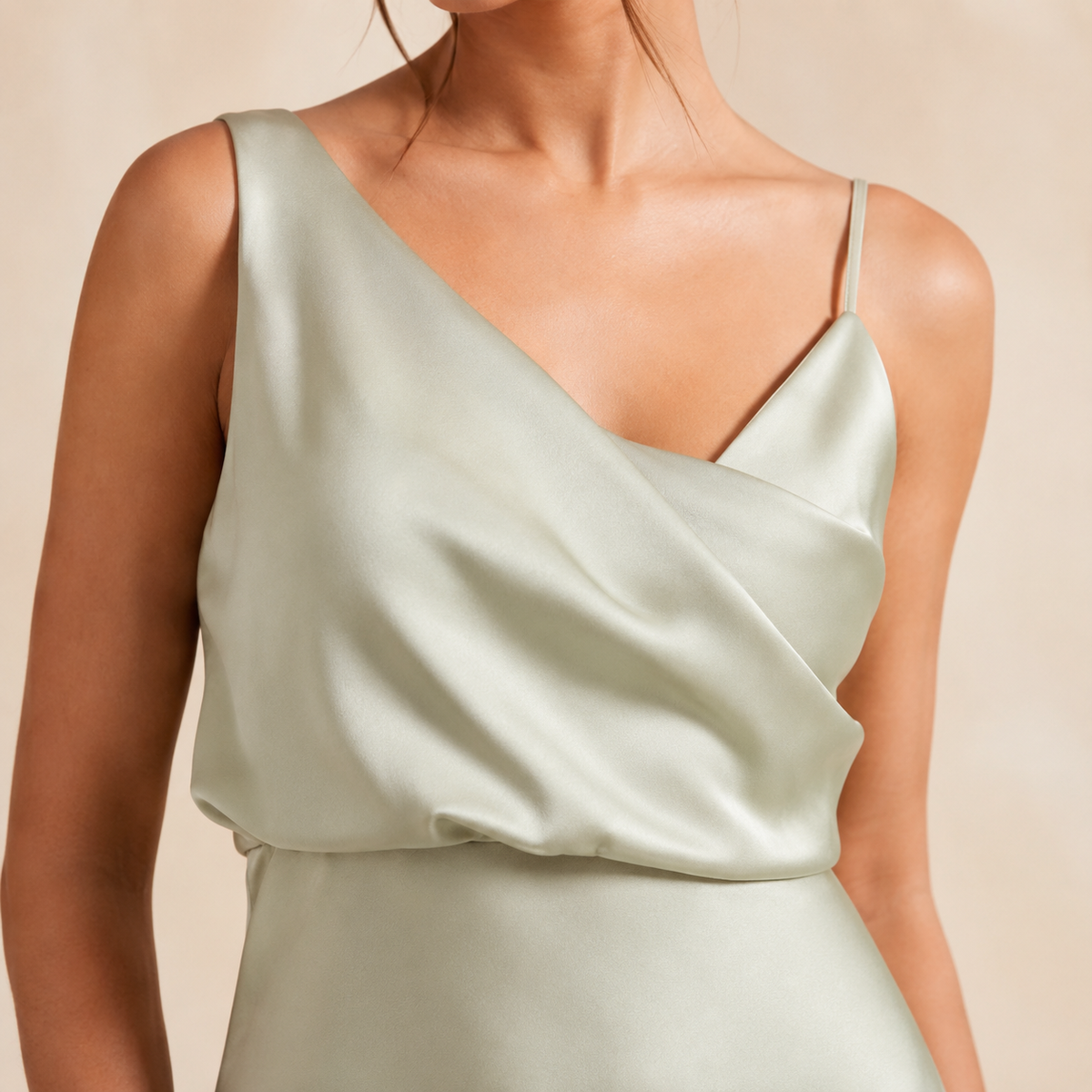 Cowl Neck Asymmetric Strap Satin Slip Maxi Dress 8