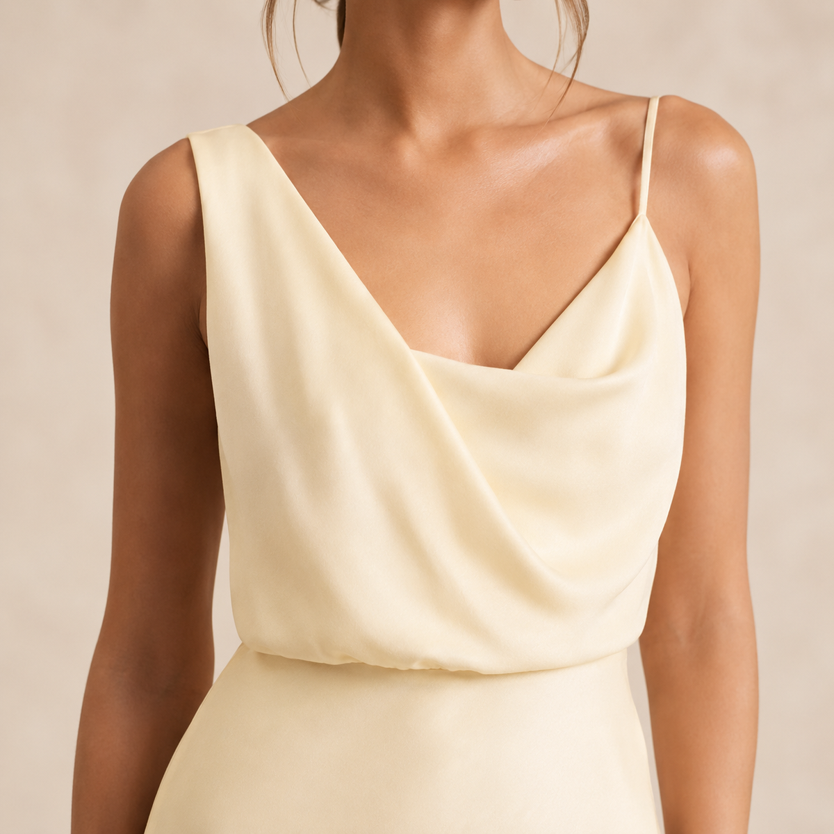 Cowl Neck Asymmetric Strap Satin Slip Maxi Dress 11