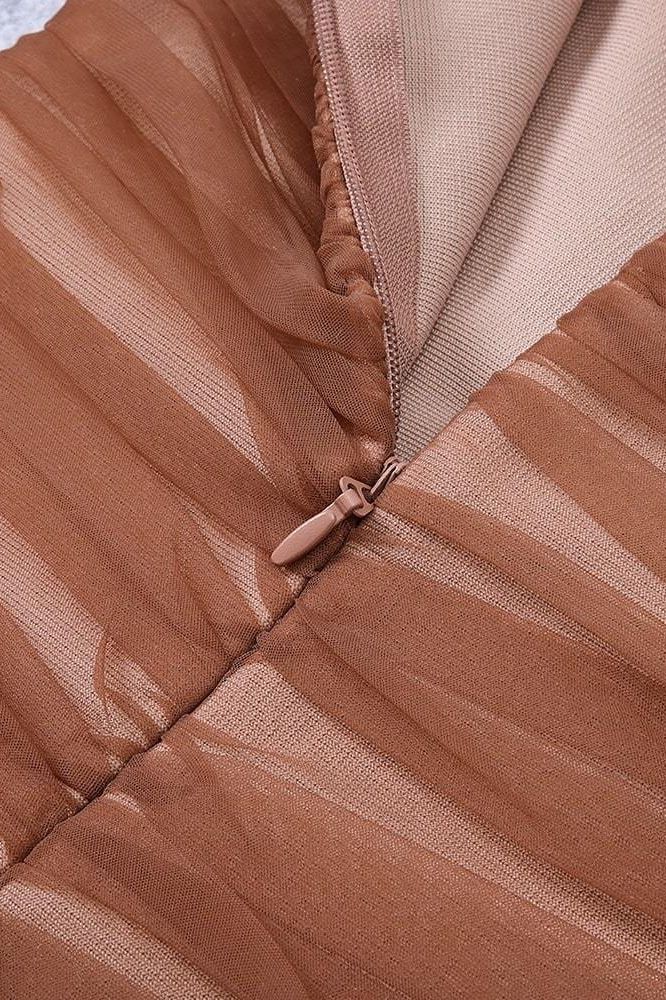 Lila Bodycon Wrap Long Sleeve Dress - Tan Brown - Fashionpara
