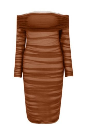 Lila Bodycon Wrap Long Sleeve Dress - Tan Brown - Fashionpara