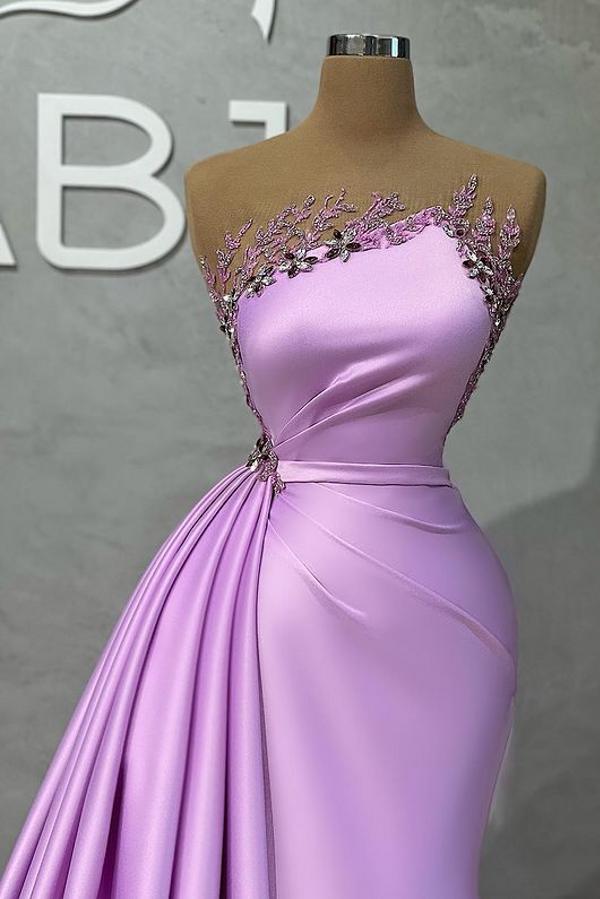 Lilac Long Glitter Sleeveless Evening Dresses With Side Slit - Fashionpara
