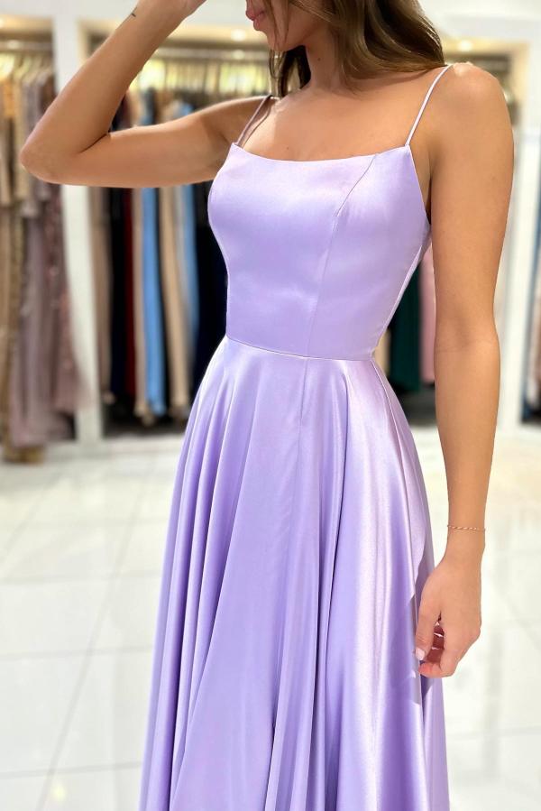Lilac Spaghetti-Straps Prom Dress A-Line Sleeveless - Fashionpara