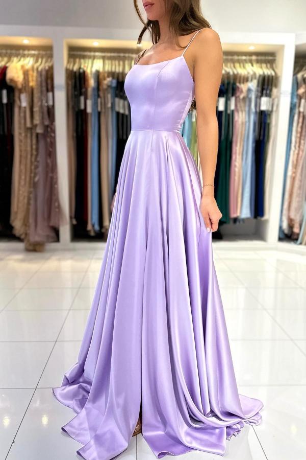 Lilac Spaghetti-Straps Prom Dress A-Line Sleeveless - Fashionpara