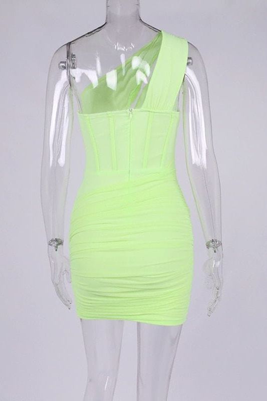 Lily Bodycon Wrap Mini Dress - Neon Green - Fashionpara