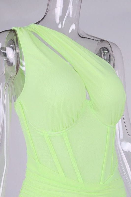 Lily Bodycon Wrap Mini Dress - Neon Green - Fashionpara
