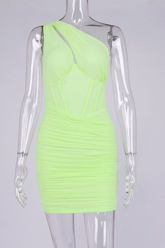 Lily Bodycon Wrap Mini Dress - Neon Green - Fashionpara