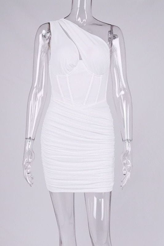Lily Bodycon Wrap Mini Dress - Pearl White - Fashionpara