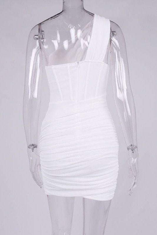 Lily Bodycon Wrap Mini Dress - Pearl White - Fashionpara