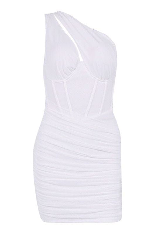 Lily Bodycon Wrap Mini Dress - Pearl White - Fashionpara