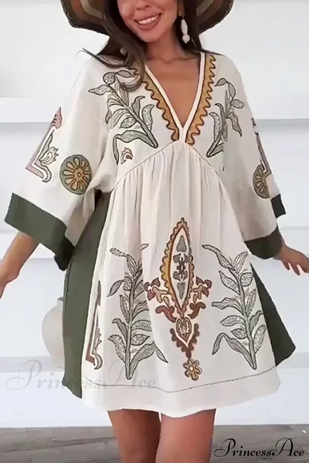 Linen Cotton Floral Boho Dress as picture / S bohodress-250126