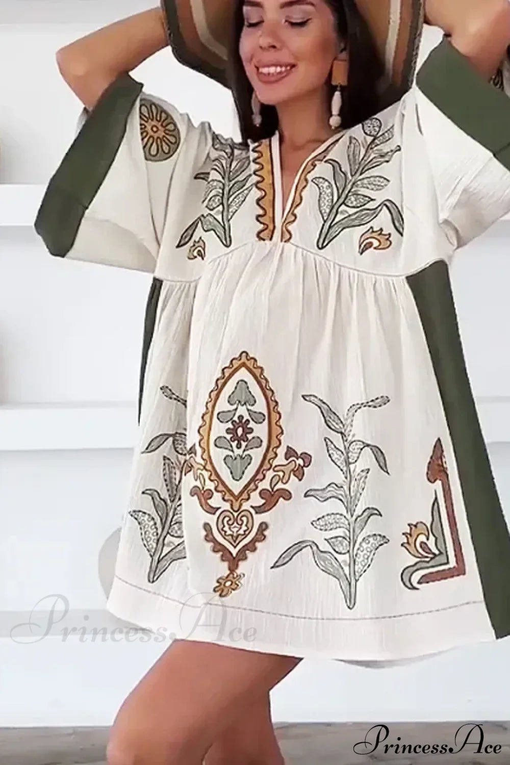 Linen Cotton Floral Boho Dress