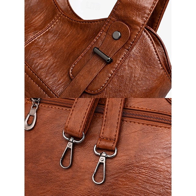 Brown Faux Bag Leather Tote with Vintage Dual