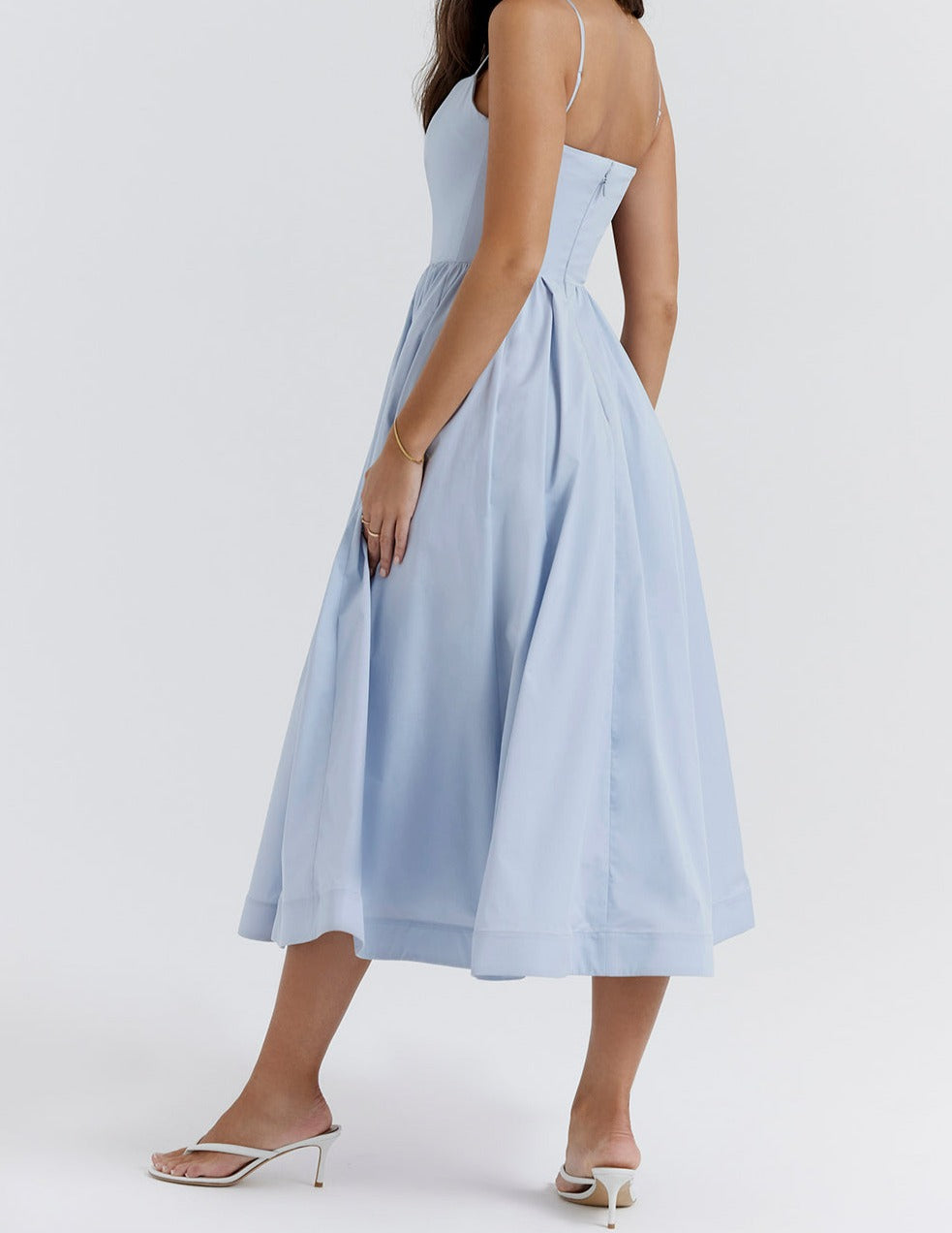 Spaghetti Strap Scoop Neck Seamed Bodice A-Line Midi Dress - View 12