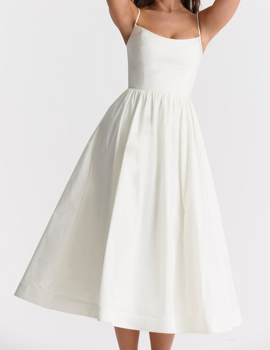 Spaghetti Strap Scoop Neck Seamed Bodice A-Line Midi Dress - View 24