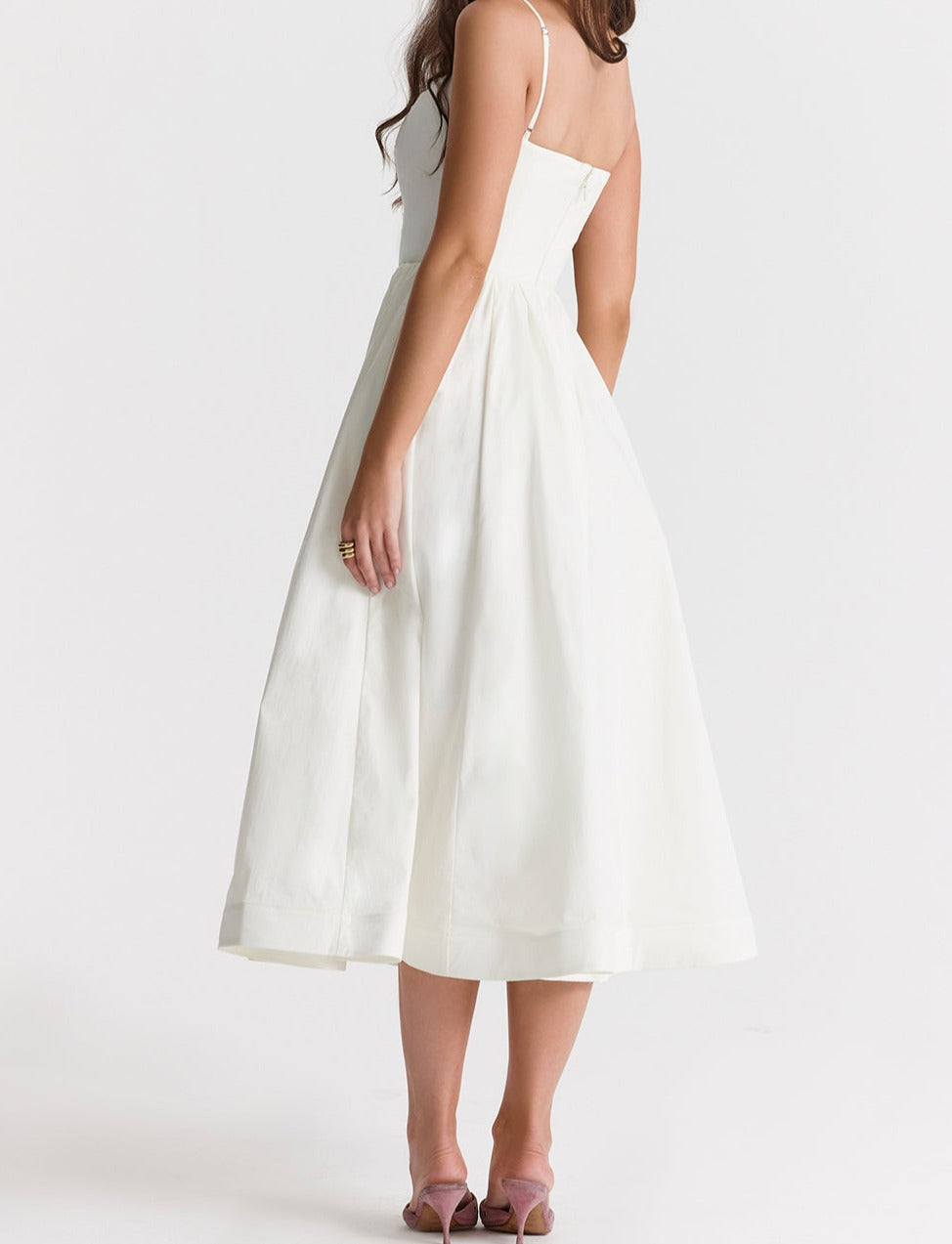 Spaghetti Strap Scoop Neck Seamed Bodice A-Line Midi Dress - View 18