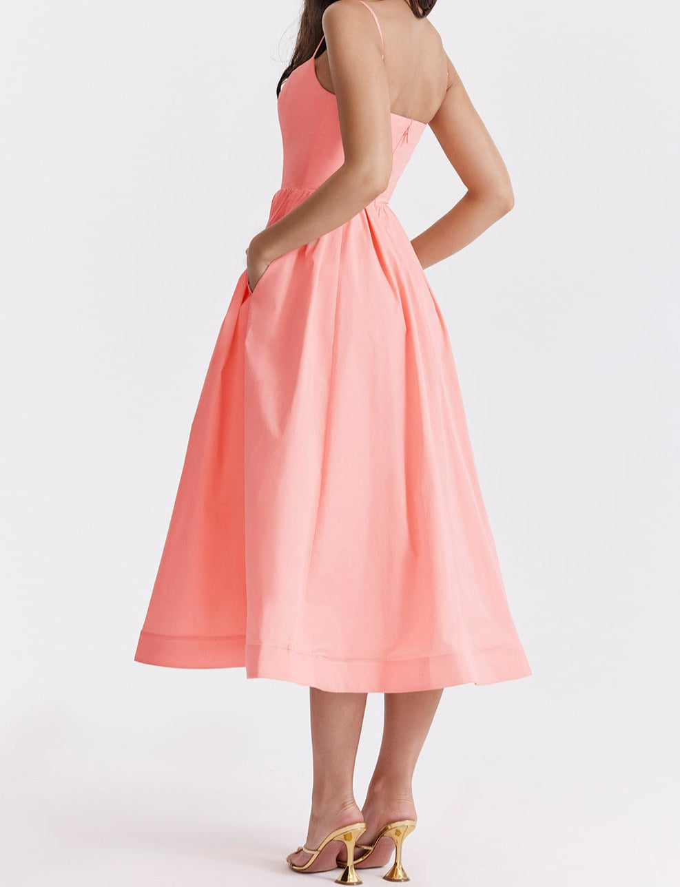 Spaghetti Strap Scoop Neck Seamed Bodice A-Line Midi Dress - View 6