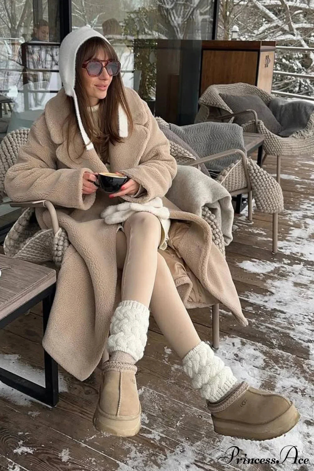 PrincessAce Cozy Long Fleece Sherpa Warm Overcoat for Winter