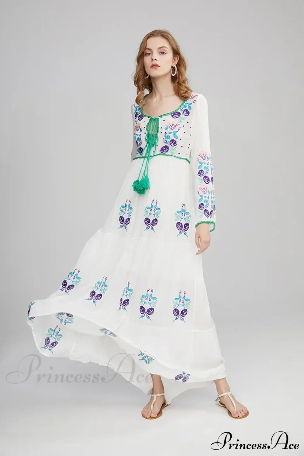 Long Sleeve Ethnic Tunic Maxi Dress