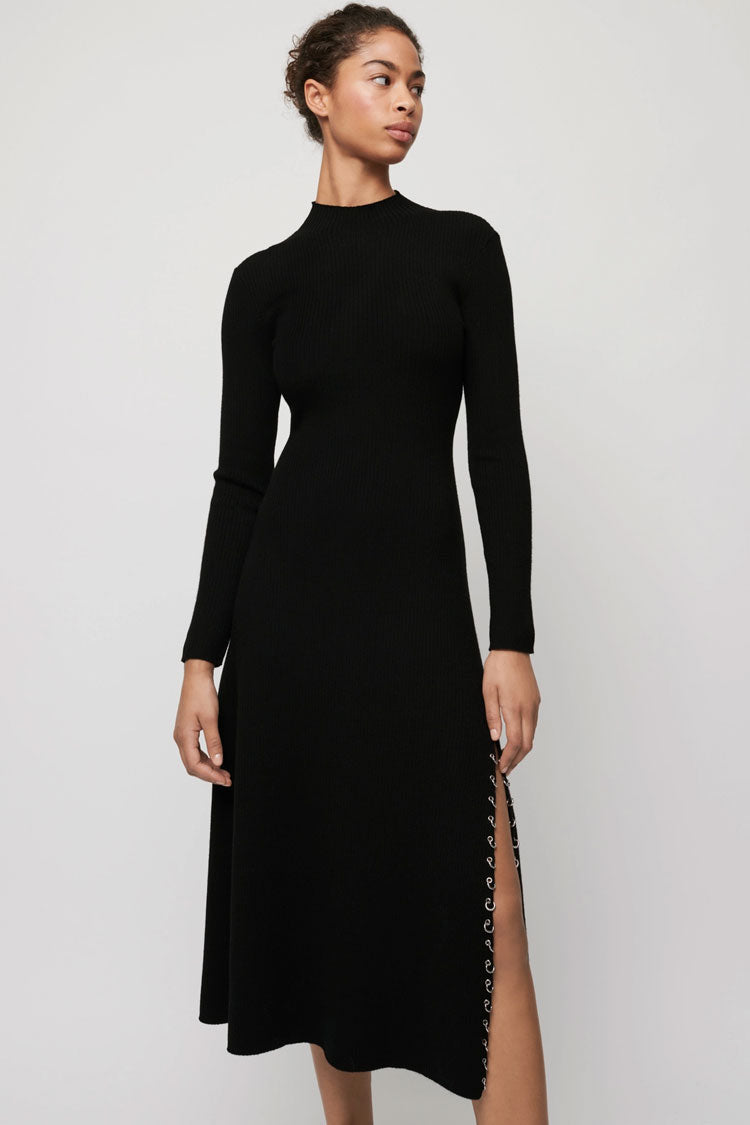Rosedress Long Sleeve High Neck Cashmere Midi Dress - Black
