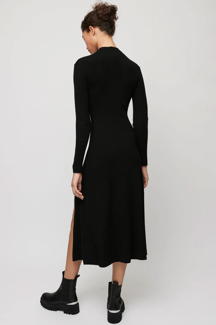 Rosedress Long Sleeve High Neck Cashmere Midi Dress - Black
