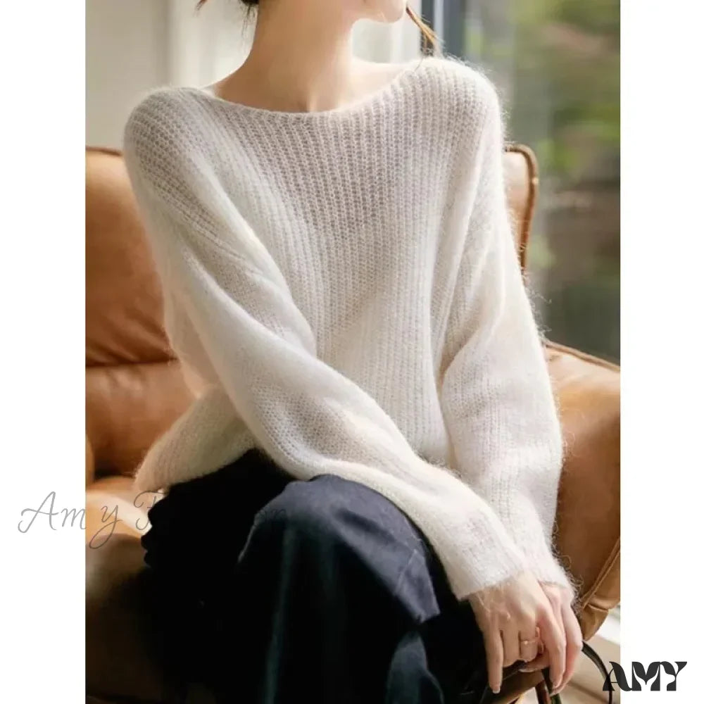 Long Sleeve Knitted Pullover V-Neck Basic Solid OL Sweater