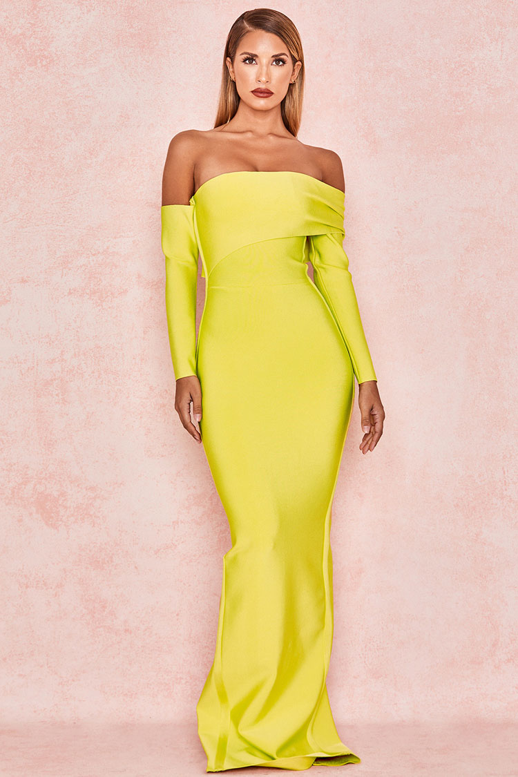 Off Shoulder Long Sleeve Bandage Mermaid Maxi Dress