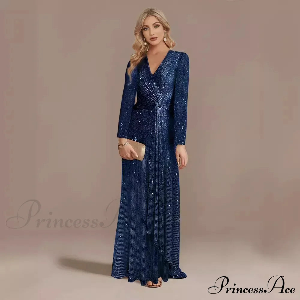 Long Sleeve V-Neck Party Dress