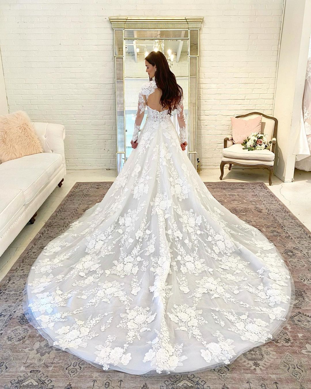 Long Sleeves Appliques Wedding Dress High Neck - Fashionpara