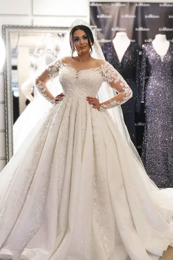 Long Sleeves Lace Plus Size Wedding Dress On Sale - Fashionpara