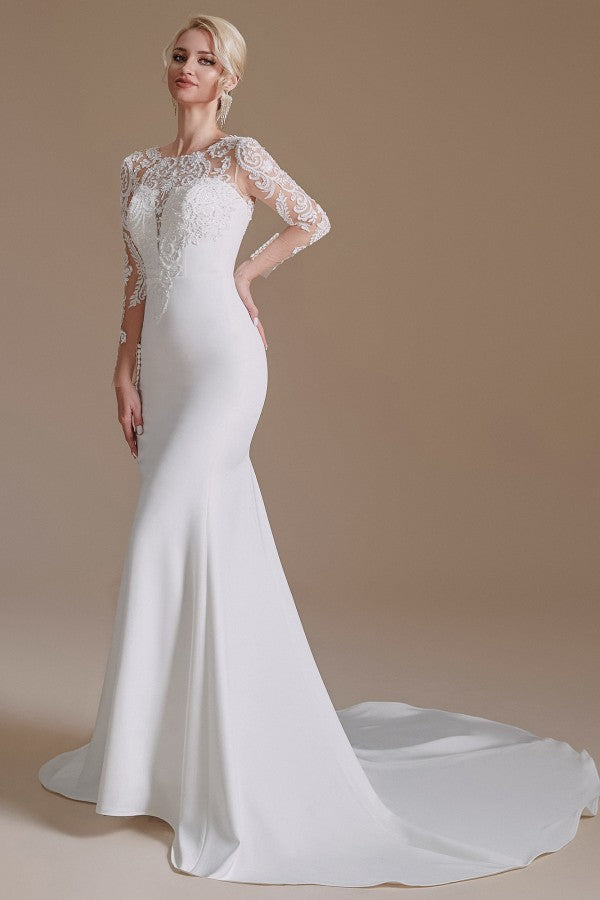 Long Sleeves Mermaid Lace Wedding Dress - Fashionpara
