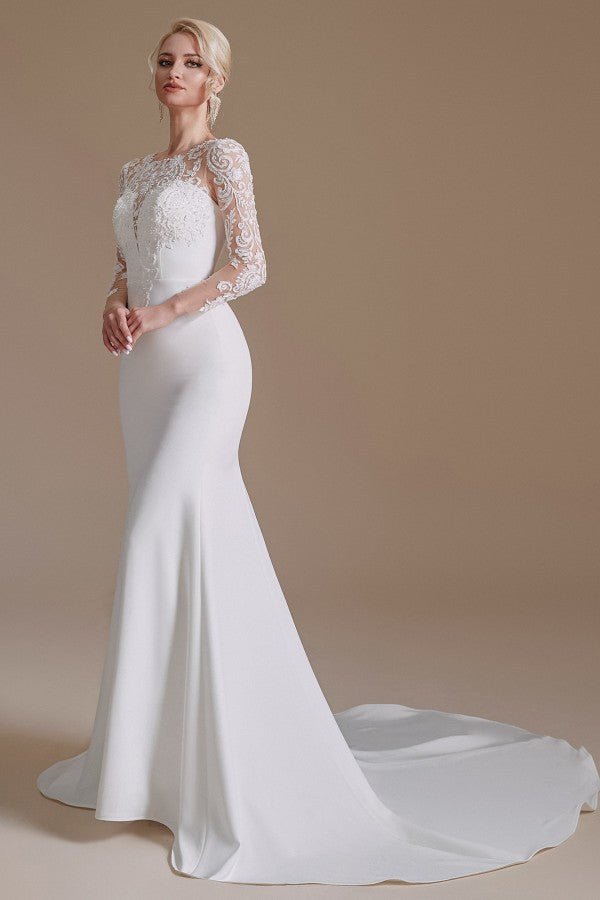 Long Sleeves Mermaid Lace Wedding Dress - Fashionpara