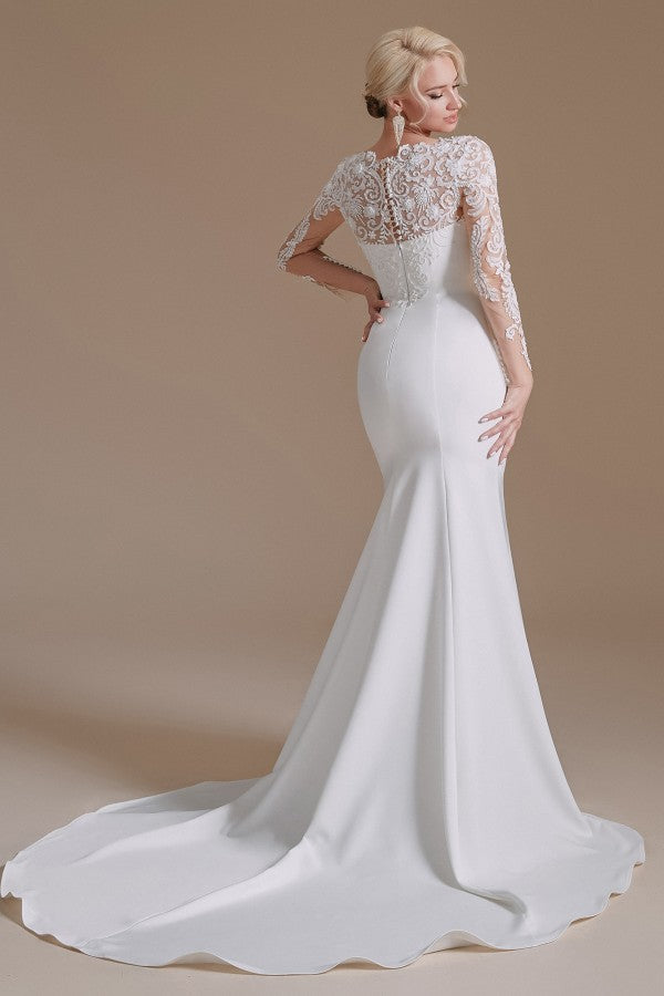 Long Sleeves Mermaid Lace Wedding Dress - Fashionpara