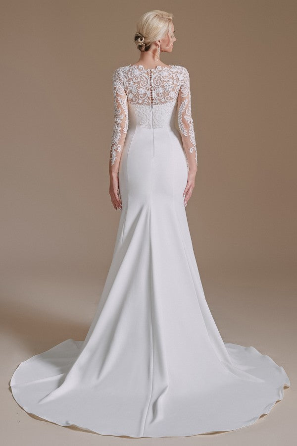 Long Sleeves Mermaid Lace Wedding Dress - Fashionpara