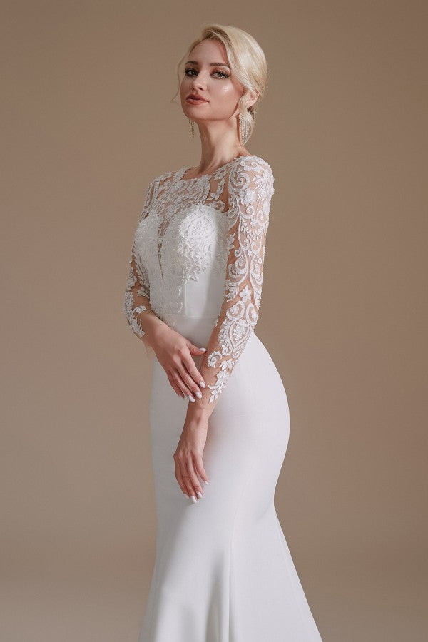 Long Sleeves Mermaid Lace Wedding Dress - Fashionpara