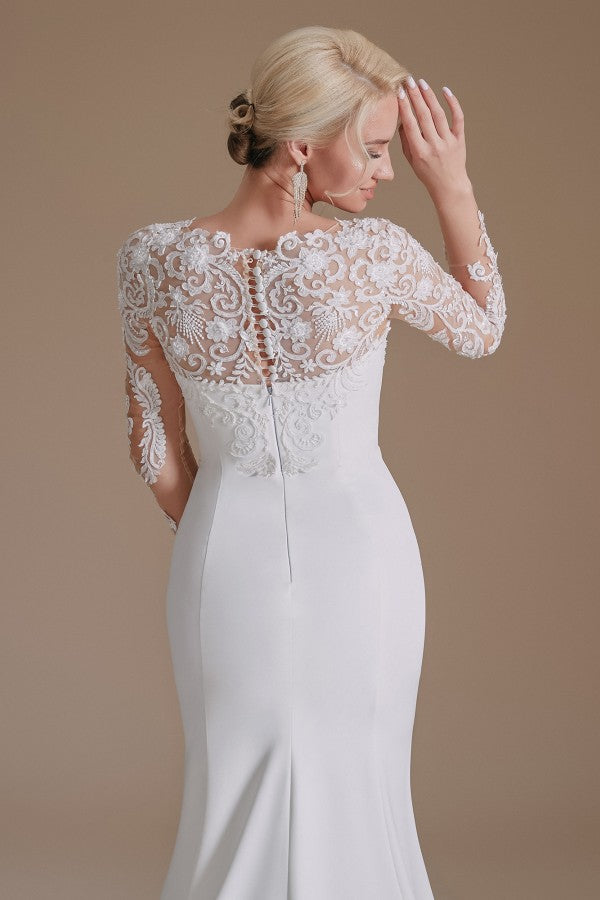 Long Sleeves Mermaid Lace Wedding Dress - Fashionpara