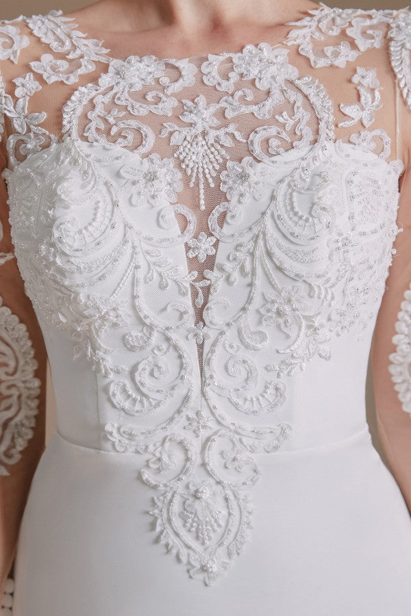 Long Sleeves Mermaid Lace Wedding Dress - Fashionpara
